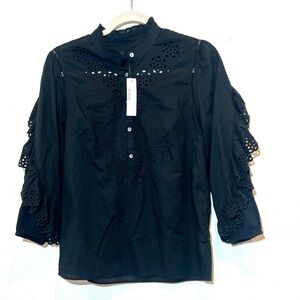 NWT J. Crew Ruffle Sleeve Embroidered Eyelet Blouse Shirt Size XXS